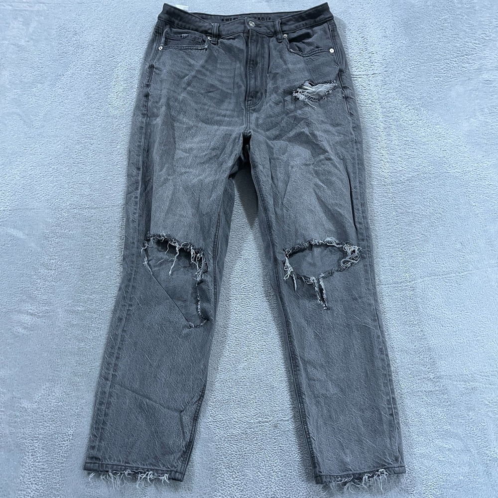 American Eagle Mom Jeans Womens 12 Distressed Grunge‎ Gray Western Whiskered
